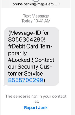 Smishing Alert - Locked Debit Card