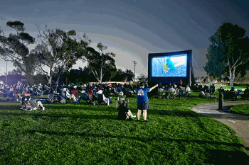 Members at outdoor movie night